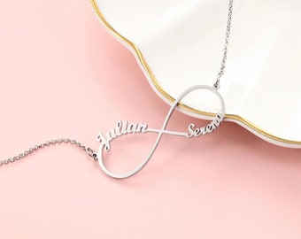 Sterling Silver Infinity Name Necklace – Personalized With 2 Names, 18K Platinum Plated Custom Pendant For Love, Wedding, Mother’s Day