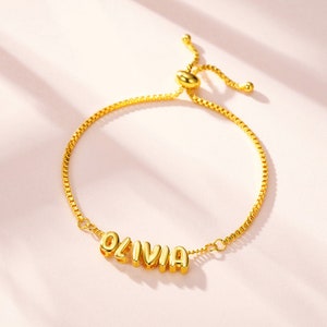 Pulsera personalizada con nombre de letra de burbuja 3D, pulsera con inicial de globo personalizada, cadena minimalista, regalo de cumpleaños/Navidad para mamá/esposa/hija