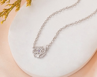 Custom Birth Flower Necklace with Birthstone, Family Birth Flower Necklace, Birth Month Necklace, Bridesmaids Gift for Her, Mothers Day Gift