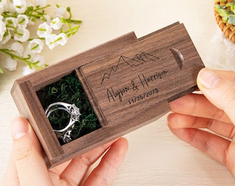 Boîte à bagues en bois personnalisée, boîte à bagues de mariage rustique, boîte à bagues de proposition/fiançailles/anniversaire, cadeau de mariage, cadeau de la Saint-Valentin pour les couples