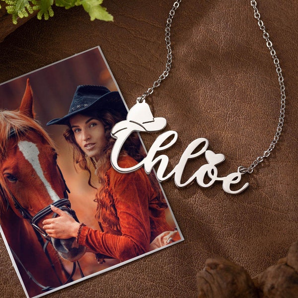 Cowboy Name Halskette mit Herz, Cowboy Fashion, Cowboy Kette, Namenskette mit Herz, Geschenk für Freund/Cowboy