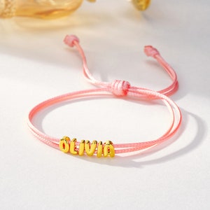 Pulsera personalizada de cordón con letras de burbujas 3D, pulsera minimalista de plata de ley 925 con nombre personalizado, regalo de cumpleaños/Navidad para mamá/bestie/ella