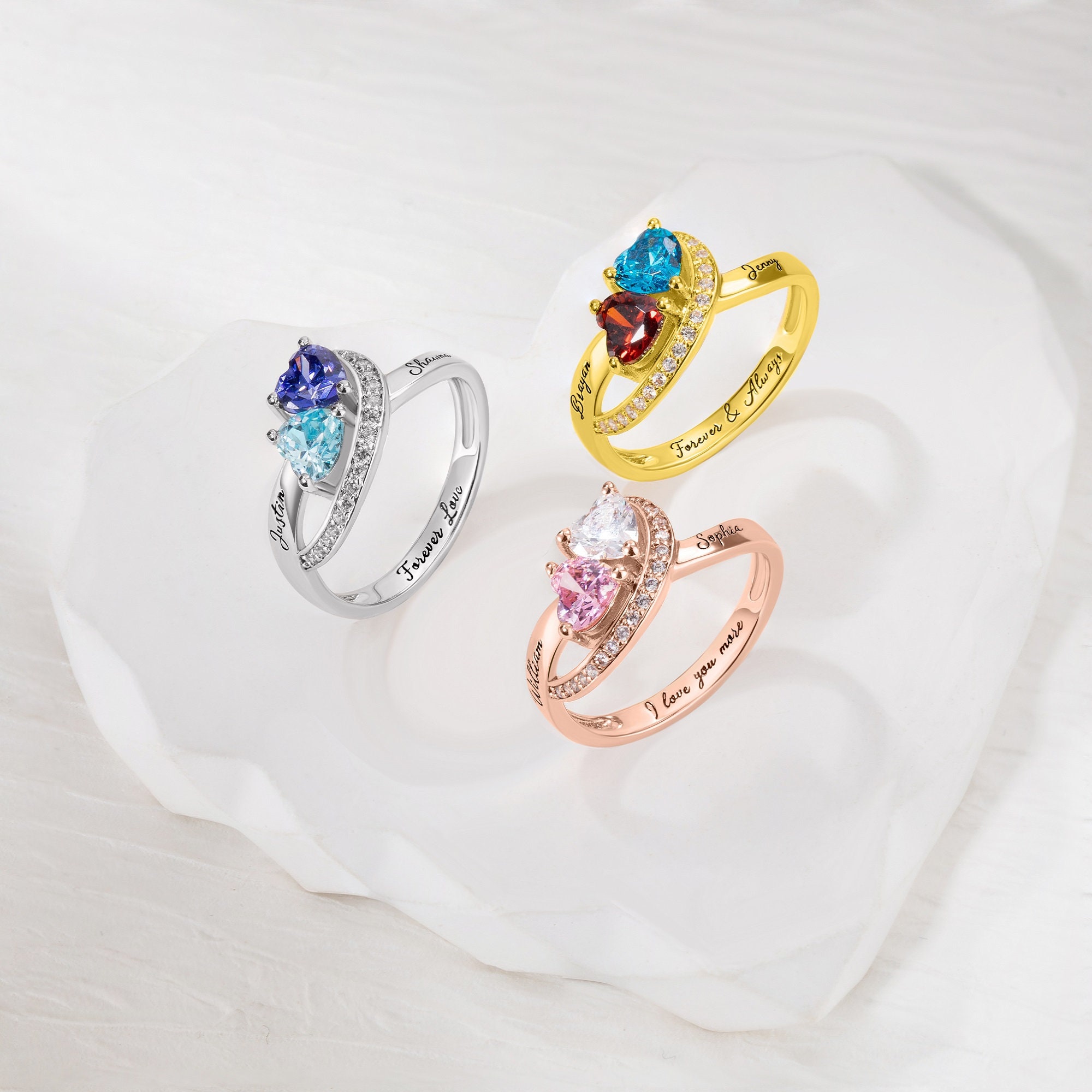 Customizable Promise Rings Personalized Promise Rings, Custom Name Rings With 2 Birthstones ...