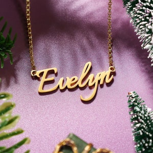 Custom Name Necklace Gold Personalized Name Chain Sterling Silver Personalized 18K Gold Plated Nameplate Customized Jewelry Gift for Women