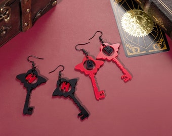 Personalized Hazbin Hotel Style Key Dangle Earrings with Initial Cosplay Accessory Birthday Halloween Party Gift for Women