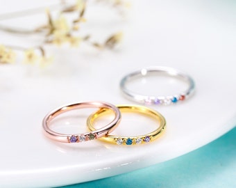 Family Birthstone Rings 925 Sterling Silver Personalized Dainty Birthstones Custom Christmas Birthday Gifts For Mothers Women Friendship