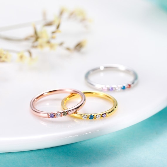 Bagues Empilables Personnalisées En Argent Sterling Pour Femmes - Gravure De 2 à 5 Noms - Cadeau Familial Pour Mère, Fille, Grand-Mère