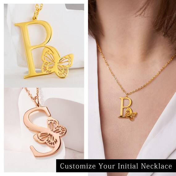 Kiddo Sky Collana Personalizzata Con Nome E Farfalla Per Donna - Gioiello In Acciaio Inossidabile Con Ciondolo A Cuore - Oro/Argento/Oro Rosa - 3