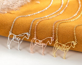 Personalized Name Horse Necklace, Animal Memorial Necklace, Sterling Silver Necklace, Horse Riding/Christmas Gift, Gift for Horse Lover