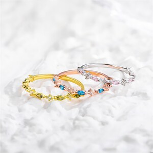 Anello marquise con pietra portafortuna personalizzato, marquise alternato e anello con pietre preziose rotonde per donne, regalo per la festa della mamma, regalo di Natale/compleanno