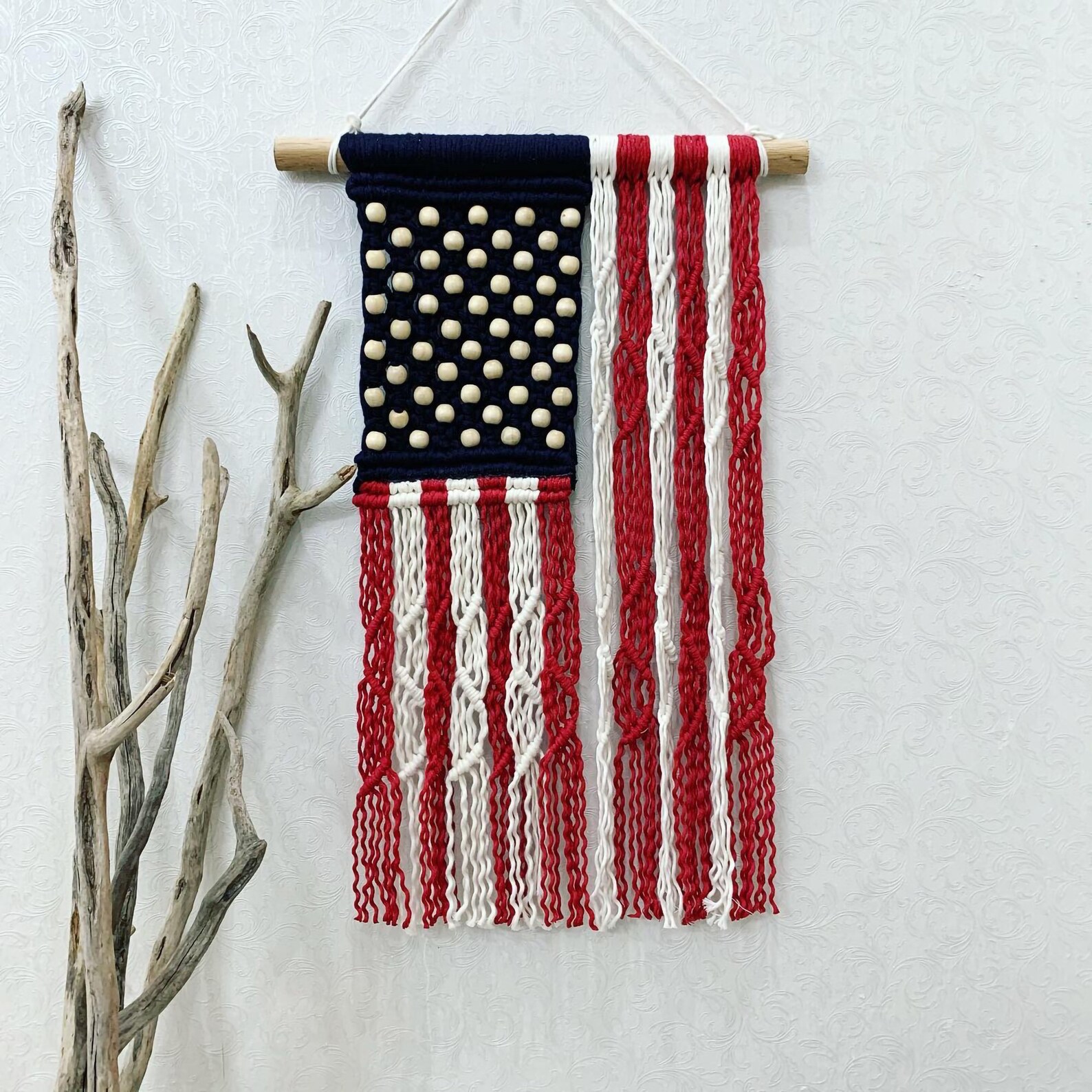 Macrame American Flag Patriotic Home Decor Wall Hanging Etsy