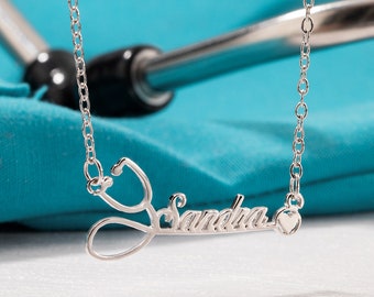 Personalized Stethoscope Necklace with Name, Nurse Necklace, Custom Doctor Nurse Gift, Nurse Appreciation Gifts, Medical Student Gift