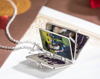 Custom Photo Graduation Book Locket Pendant Necklace, 925 Sterling