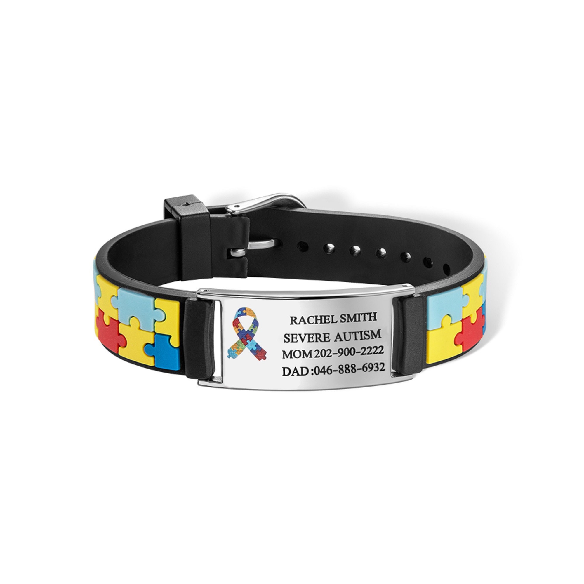 Amazon.com: Autism Medical ID Alert Bracelet with Embossed Emblem from  Stainless Steel. Style: Classic Wide, Premium Series. : Health & Household