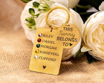 Personalized Birthstone Keychain Gift For Mom Grandma, Custom Keychain For Mom With Kids Names and Birthstones Mother's Day Gift