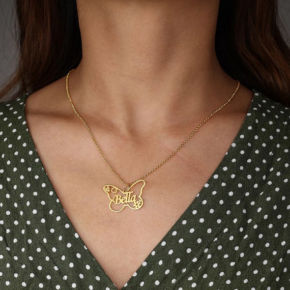 Collier Personnalisé Femme Kiddo Sky - Pendentif Papillon Et Cœur Avec Prénom | Acier Inoxydable | Cadeau Romantique