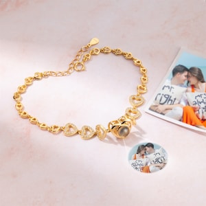 Pulsera de proyección de fotos de corazón personalizada con circón, pulsera de fotos de latón/plata de ley 925, pulsera con imagen en el interior, regalo de Navidad
