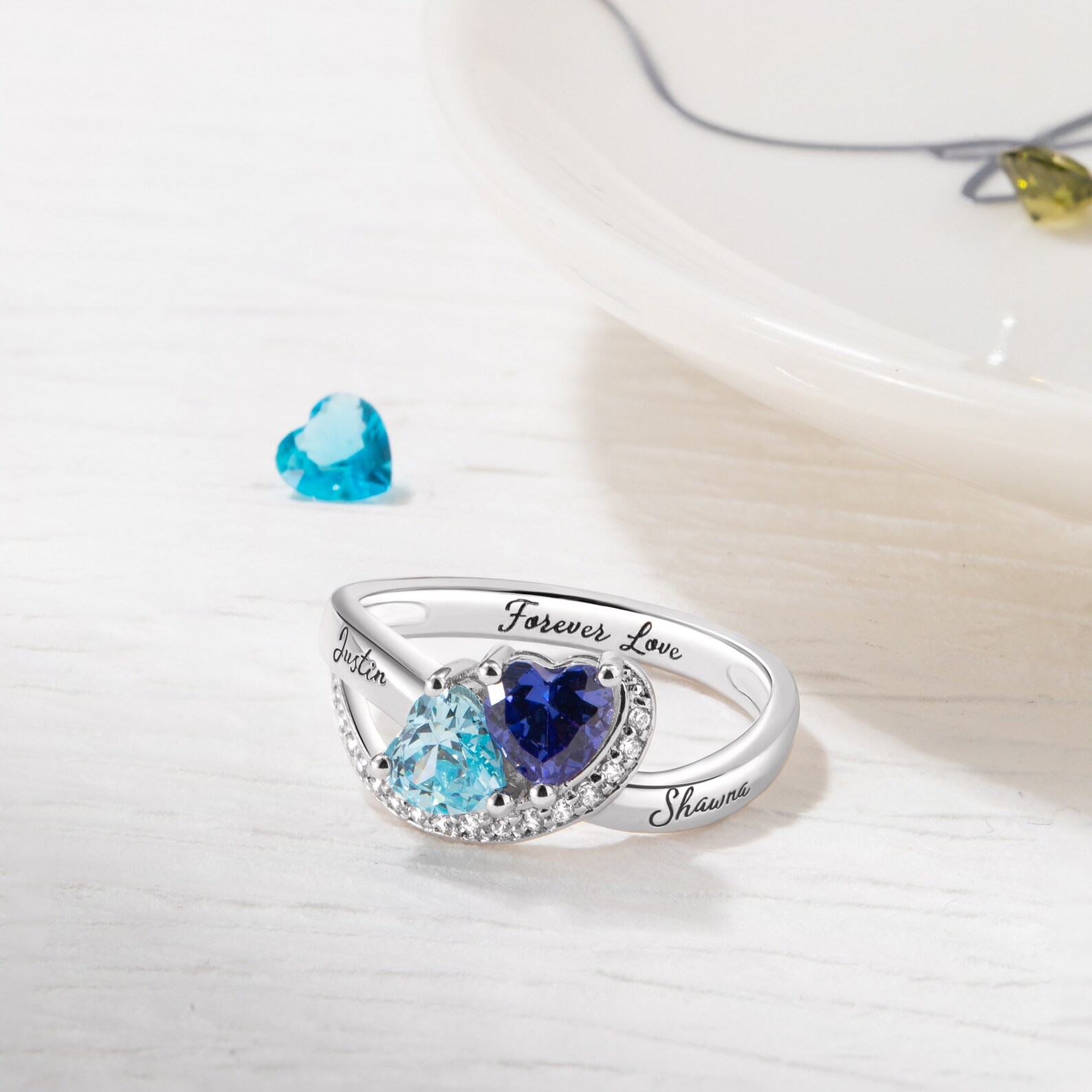 Customizable Promise Rings Personalized Promise Rings, Custom Name Rings With 2 Birthstones ...