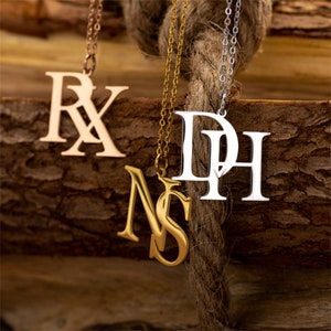 Collar personalizado de dos iniciales, colgante minimalista de letras dobles, collar de pareja de plata esterlina/acero inoxidable, regalo para amante/pareja