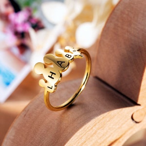 Miembros de la familia personalizados y figuras de mascotas Anillo, anillo inicial personalizado Agregar una familia, mascota, carta del niño