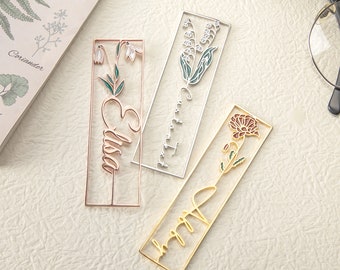 Personalized Birth Flower Name Bookmark, Colorful Birthday Flower Stainless Steel Bookmarks, Gifts for Kids/Book Lovers/Reader