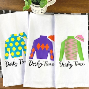 Derby Time Flour Sack Tea Towel | Kentucky Derby Colorful Jockey Silk | Great Hostess or Horse Race Fan Gift | Derby Party Decor