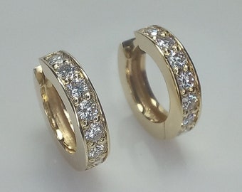 Diamond Earrings, Channel Diamond Earrings, Thick Diamond Huggies, Bold Diamond Earrings, 14K Huggie Hoops, 18K Chunky Big Diamond Huggies