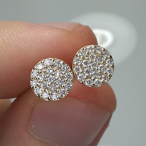 925 Sterling Silver Unisex Micro Pave Round Disc Screw Back Stud Earrings, Gold