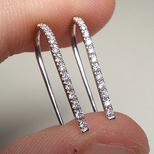 Diamond Line Earrings, 14K Diamond Threader Earrings, Minimal Pave Diamond Line, Long Bar Earrings, Simple Diamond Earrings
