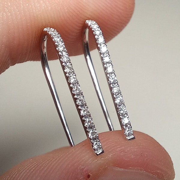 Diamond Line Earrings, 14K Diamond Threader Earrings, Minimal Pave Diamond Line, Long Bar Earrings, Simple Diamond Earrings