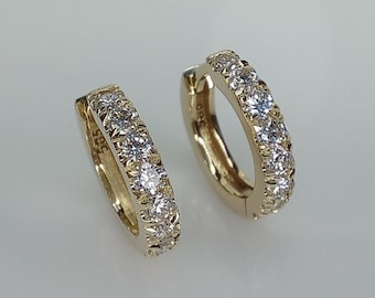 Big Thick Diamond Huggies, Bold Diamond Earrings, 14K Huggie Hoops, 18K Chunky Big Diamond Huggies