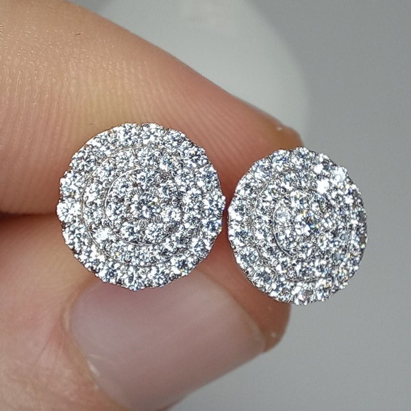 1ct Pave Diamond Disc Stud, 10mm Diameter Circle Diamond Studs, Multi Diamond Round Earrings, Big Size Diamond Disc Earrings, Christmas Gift