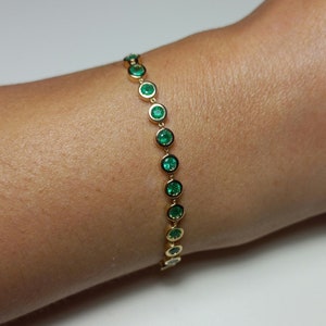 Natural Colombian Emerald Bracelet, Bezel Emerald Bracelet, Half Eternity Emerald Bracelet, Emerald Birthstone, Bezel Set Bracelet