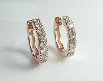 Big Diamond Hoops, Diamond Earrings, 14K Solid Gold Diamond Huggies, Thick Diamond Huggies