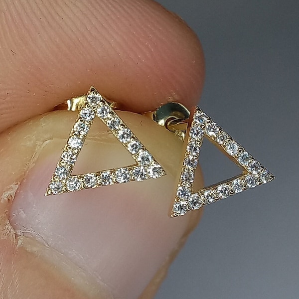 Diamond Triangle Studs, 14K Solid Gold Triangle Earrings, Tiny Triangle Shape Stud, Minimal Every Day Studs, Mother's Day Studs Gift