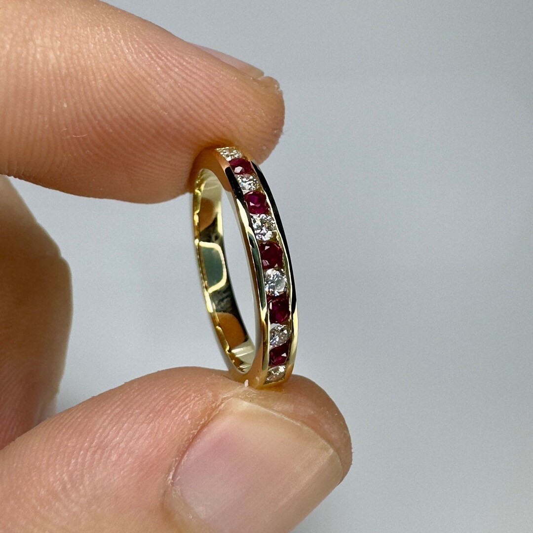 Diamond and Ruby Half Eternity Band, Channel Set Diamond & Ruby Band ...