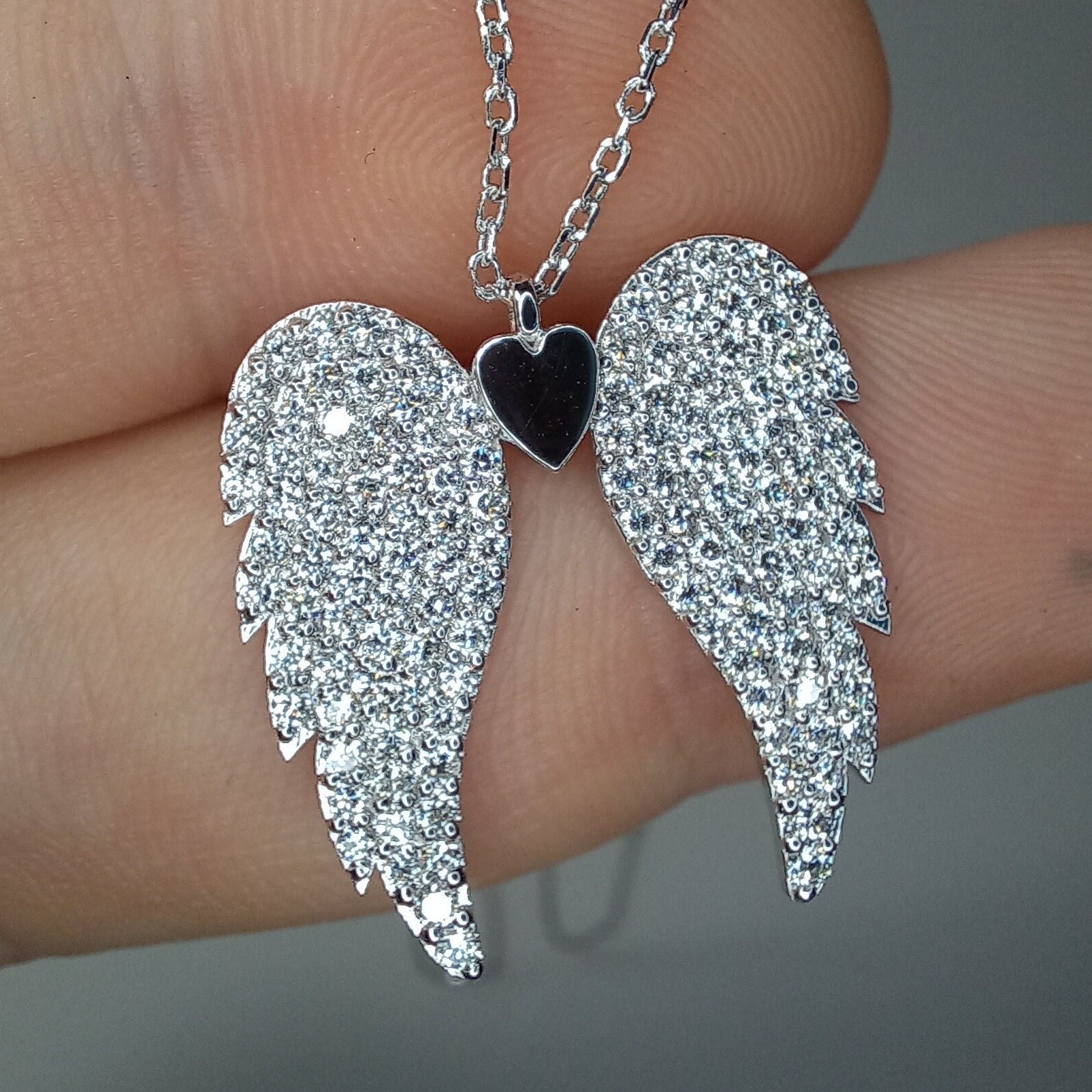 0.72ct Angel Wing Diamond Pendant Necklace 14k Gold