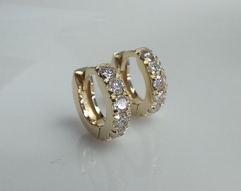 Petite Thick Diamond Huggies, Bold Cartlige Diamond Earrings, Big Diamond Small Hoop Earrings, 14K Tiny Huggie Hoops, Chunky Diamond Huggies