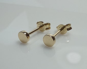 14K Tiny Dot Stud Earrings, Solid Gold Circle Studs, Flat Circle Earrings, Disk Studs