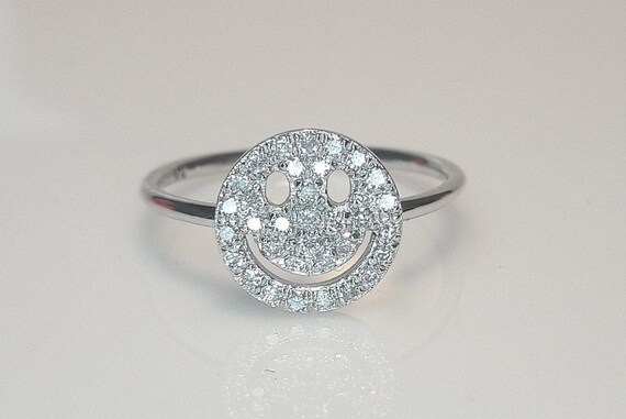 Smile Diamond Ring Tiny Smile Ring 14K Smiley Ring Happy Face Ring Smile Face Ring Diamond Face Ring Etsy UK