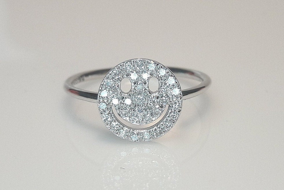 Smile Diamond Ring Tiny Smile Ring 14K Smiley Ring Happy Face