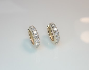 Thick Diamond Huggies, 18K Bold Diamond Earrings, 14K Huggie Hoops, Chunky Big Diamond Huggies