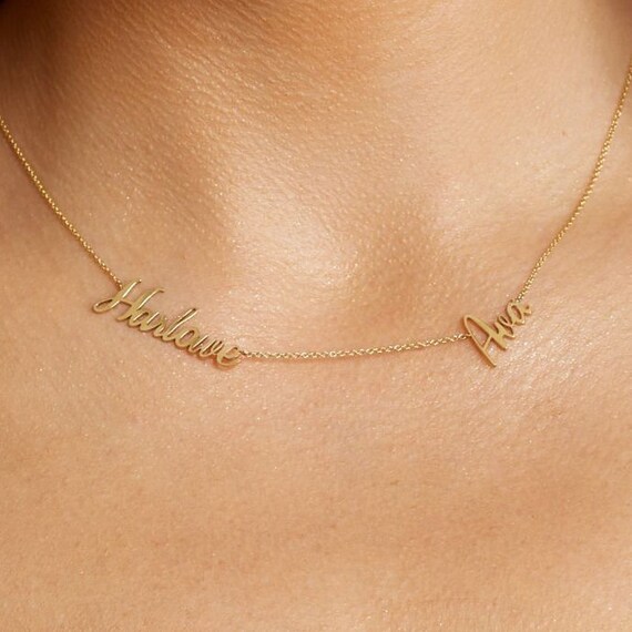 Two Name Necklace Name Charm 14K Name Pendant Solid Gold Necklace Customize Letters Necklace Personalized Name Etsy Canada