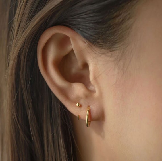 14K Sphere Huggie Earrings 14K Hook Earrings Sphere Studs Ball