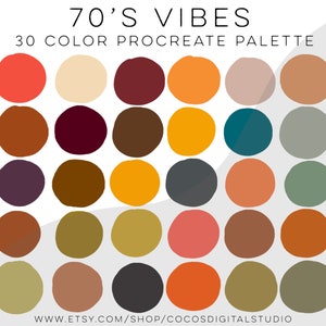 70s Vibes - Retro Color Palette  - cool tones palette  - vintage color palette - boho theme colors - procreate swatches