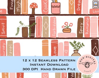 Smut Bookshelf Seamless Pattern 300 DPI PNG Download for Digital Papers Vinyl Fabric Surface Design Bookish Book Lovers Smut Png