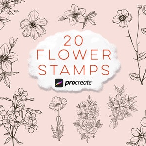 20 Procreate Flower Stamps | Procreate Flower Stamps | Floral Procreate | Procreate Botanical | Flower Stamps | Procreate Flower Brushes