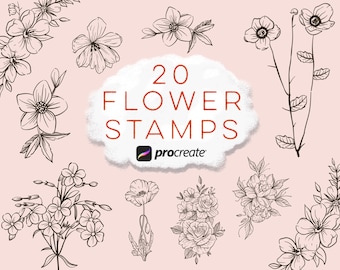 20 Flower Stamps for Procreate | Botanical Brush Set (Digital Download)