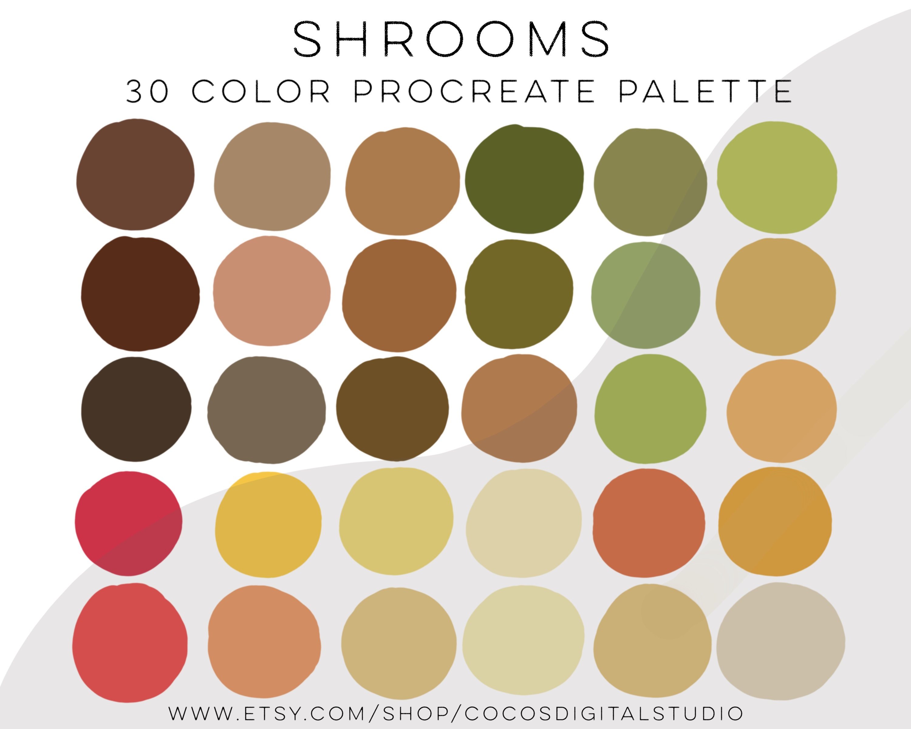 Shrooms Procreate Color Palette Swatches Brown and Tans Bright Red and
