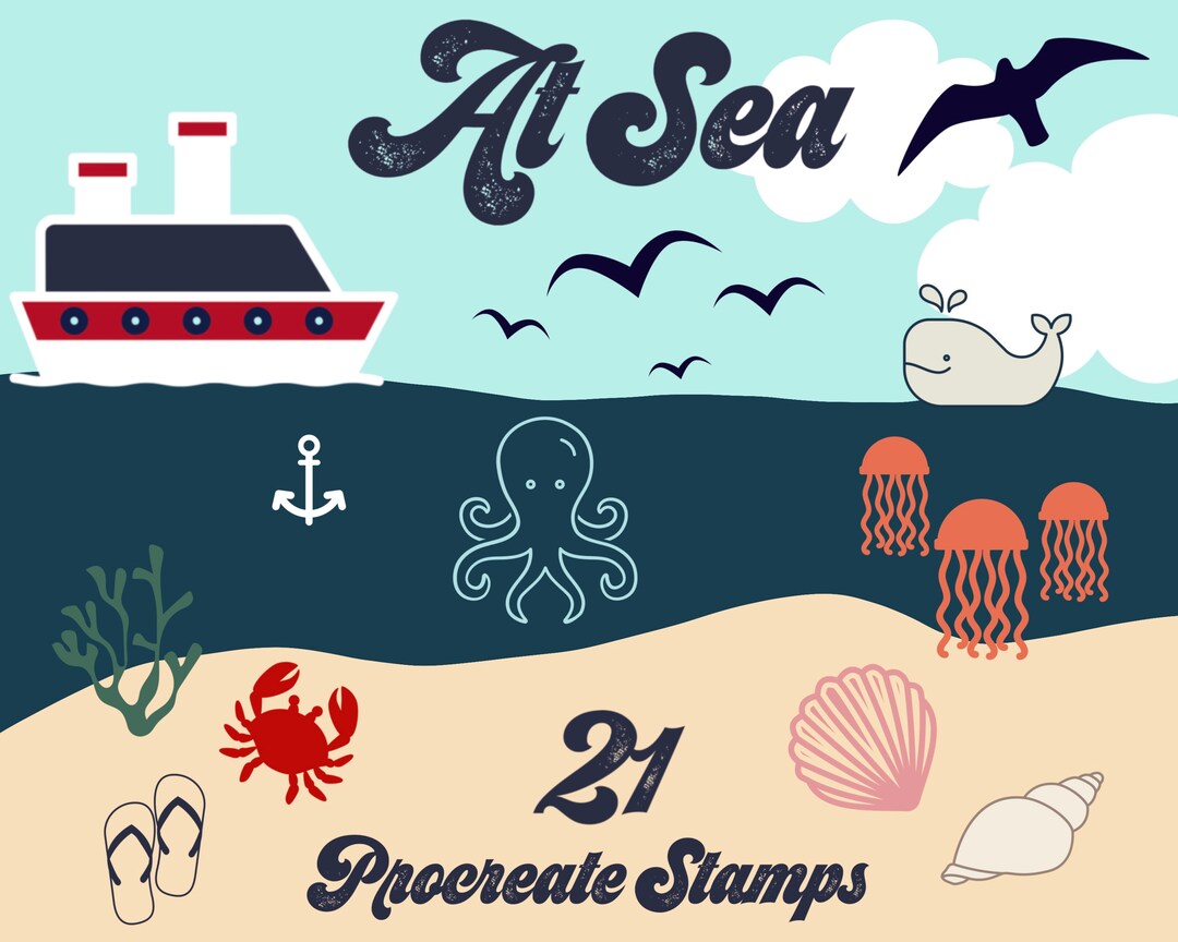At Sea Procreate Stamps Stamp Brushes Ocean and Beach Stamps Sea Stamps ...